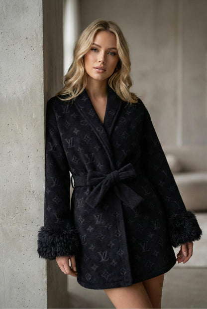 Monogram Faux Fur Belted Coat