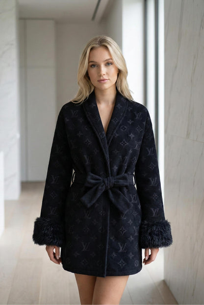 Monogram Faux Fur Belted Coat