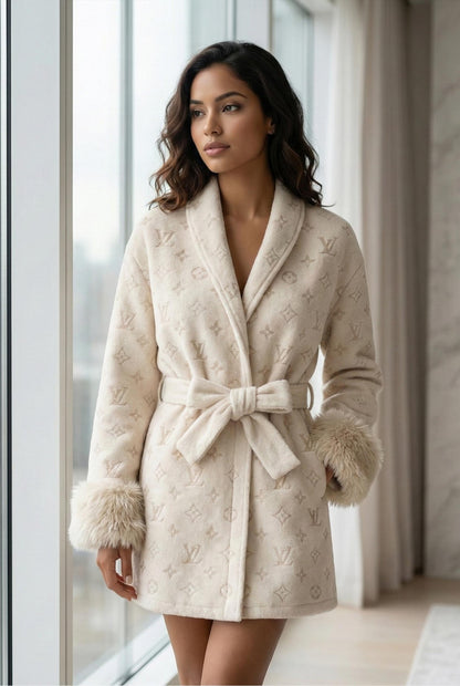 Monogram Faux Fur Belted Coat