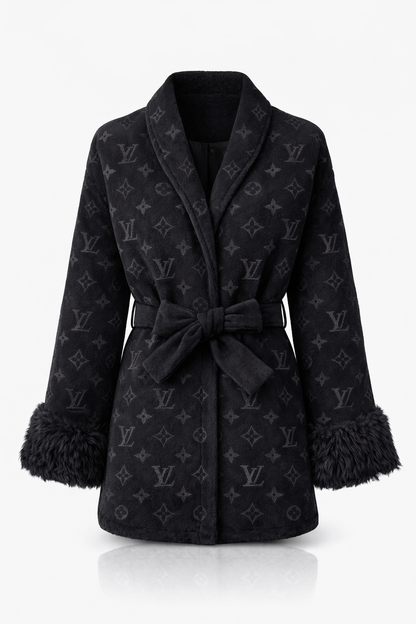 Monogram Faux Fur Belted Coat