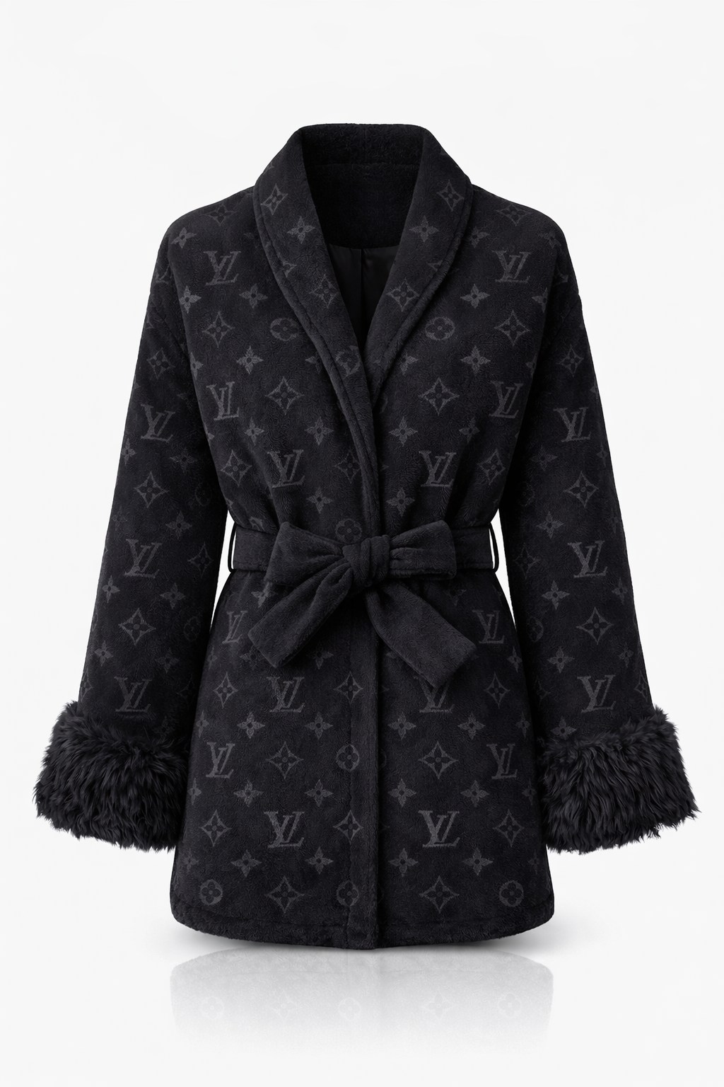 Monogram Faux Fur Belted Coat