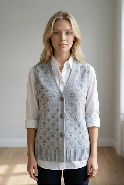 Monogram Knit Buttoned Vest