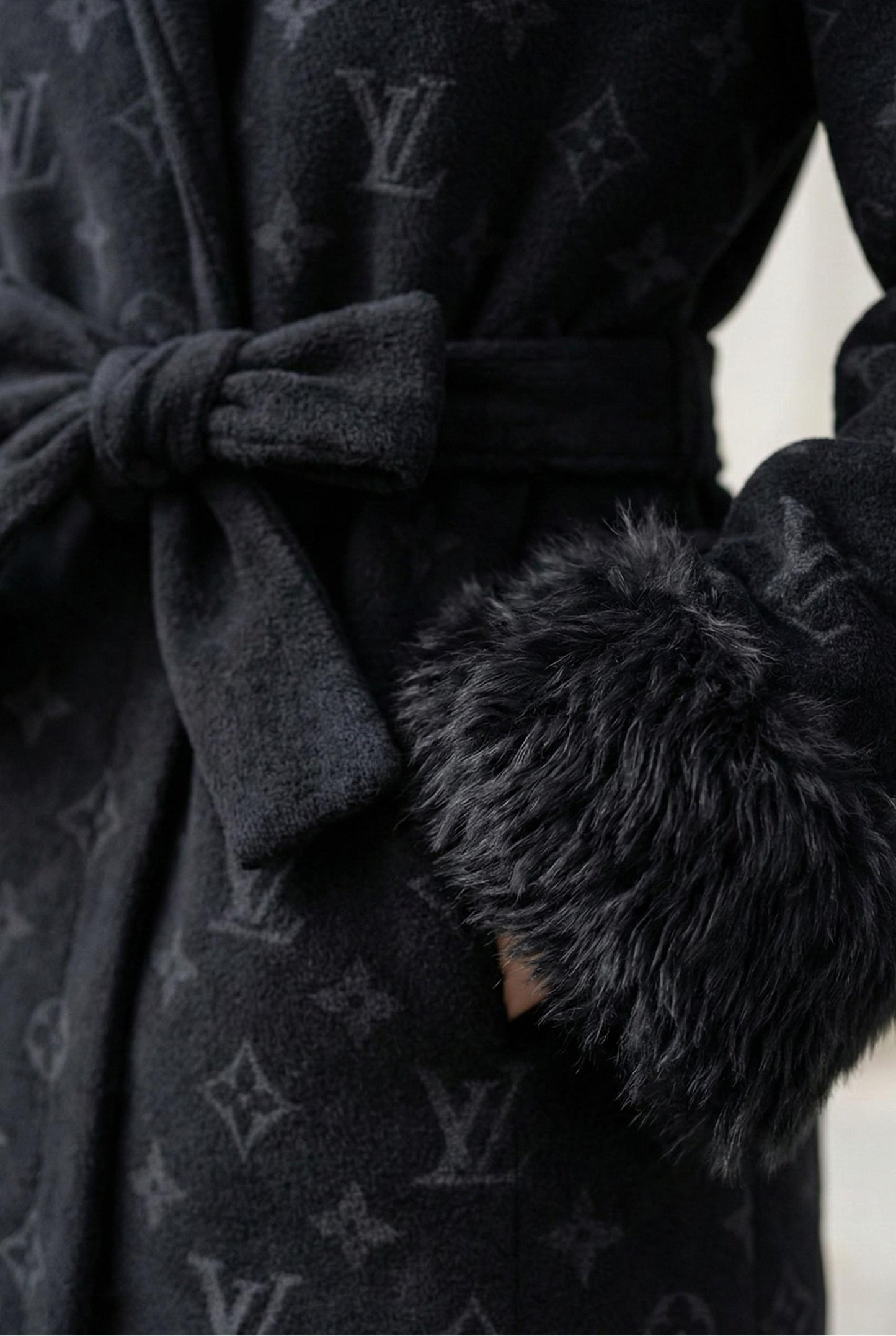 Monogram Faux Fur Belted Coat