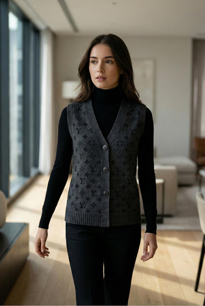 Monogram Knit Buttoned Vest