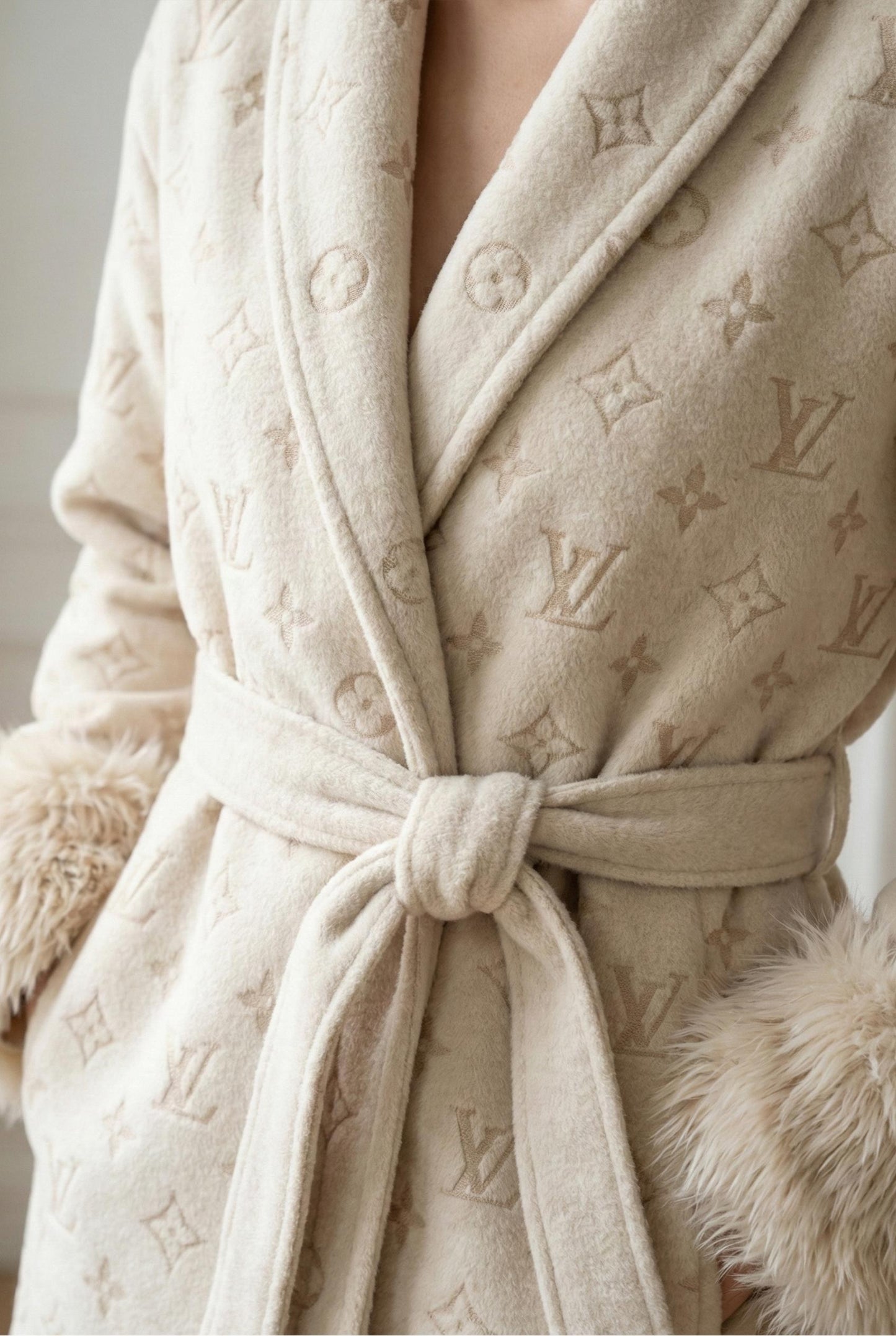 Monogram Faux Fur Belted Coat